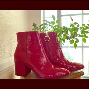 Red patent leather ankle boots ❤️